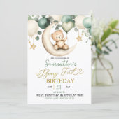 Sage Greenery Beary First Birthday Einladung (Stehend Vorderseite)