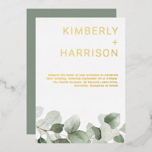 Sage Greenery Blätter Moderne Hochzeit Golden Folieneinladung