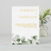 Sage Greenery Blätter Moderne Hochzeit Golden Folieneinladung (Stehend vorne)
