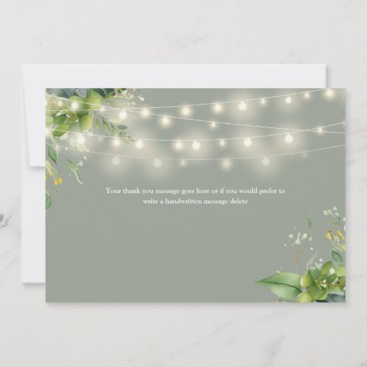 Sage Greenery Bloral String Lights Dankeskarte (Rückseite)