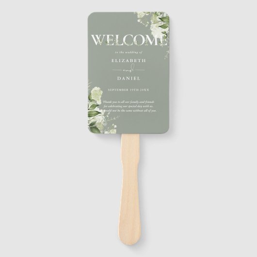 Sage Greenery Blumentypografie Hochzeitsprogramm Fächer (Vorderseite)