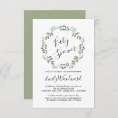 Sage Greenery Botanical Wreath Baby Shower Einladung (Vorne/Hinten)