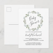 Sage Greenery Botanical Wreath Baby Shower Einladungspostkarte (Vorne/Hinten)