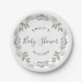 Sage Greenery Botanical Wreath Baby Shower Pappteller (Vorderseite)