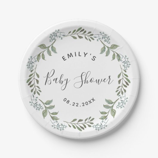 Sage Greenery Botanical Wreath Baby Shower Pappteller (Vorderseite)