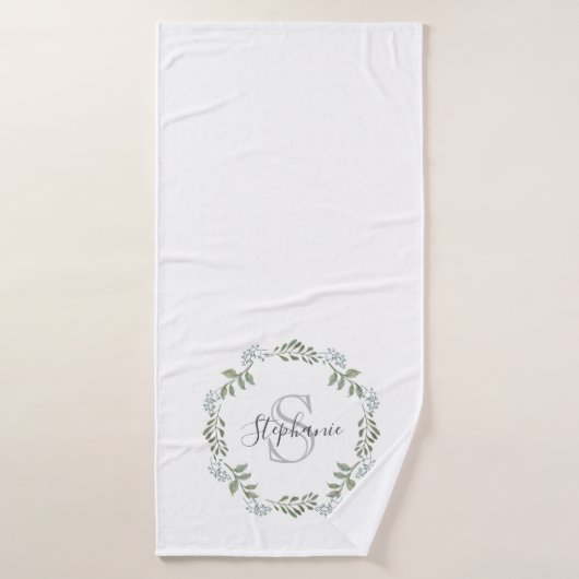 Sage Greenery Botanical Wreath Monogram Badehandtuch (Badehandtuch)
