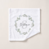 Sage Greenery Botanical Wreath Monogram Badhandtuch Set (Waschlappen)