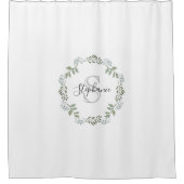 Sage Greenery Botanical Wreath Monogram Duschvorhang (Vorderseite)