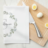 Sage Greenery Botanical Wreath Monogram Geschirrtuch (Viertel Falte)