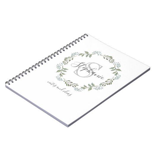 Sage Greenery Botanical Wreath Monogram Notizblock (Linke Seite)