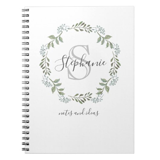 Sage Greenery Botanical Wreath Monogram Notizblock (Vorderseite)