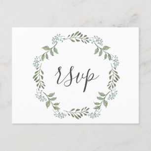 Sage Greenery Botanical Wreath Wedding RSVP Einladungspostkarte
