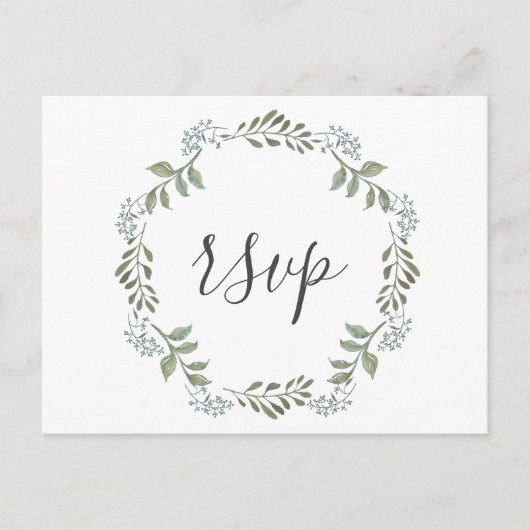 Sage Greenery Botanical Wreath Wedding RSVP Einladungspostkarte (Vorderseite)