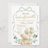 Sage Greenery Bow Coquette Bear Baby Shower Einladung (Vorderseite)