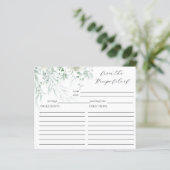 Sage Greenery Brautparty Rezept Card (Stehend Vorderseite)