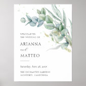 Sage Greenery Budget Hochzeit Willkommenszeichen Poster (Vorne)