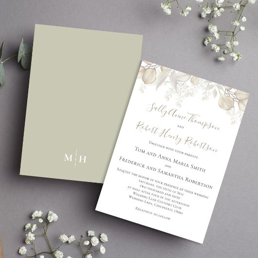 Sage Greenery Elegant Wedding Blätter Einladung