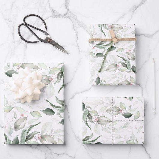 Sage Greenery Elegante Soft Rose Gold Foliage Geschenkpapier Set (Vorderseite)