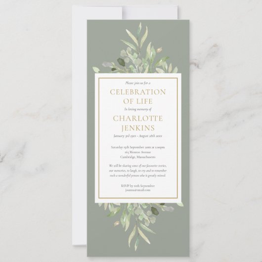 Sage Greenery Feier zum Lebensbitter Einladung (Vorderseite)