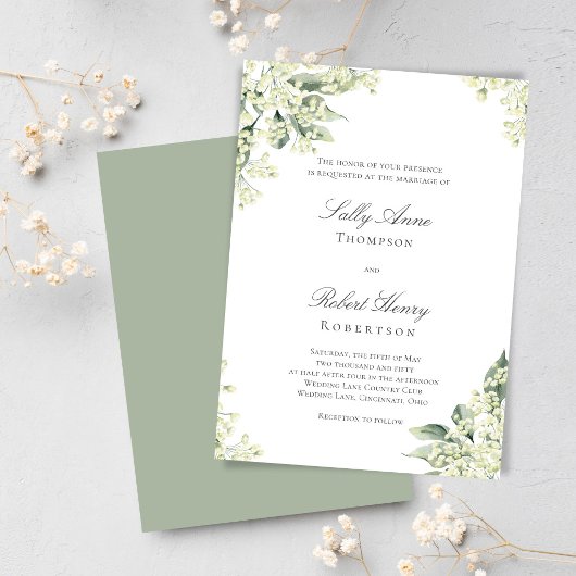 Sage Greenery Floral Elegant Script Wedding Einladung