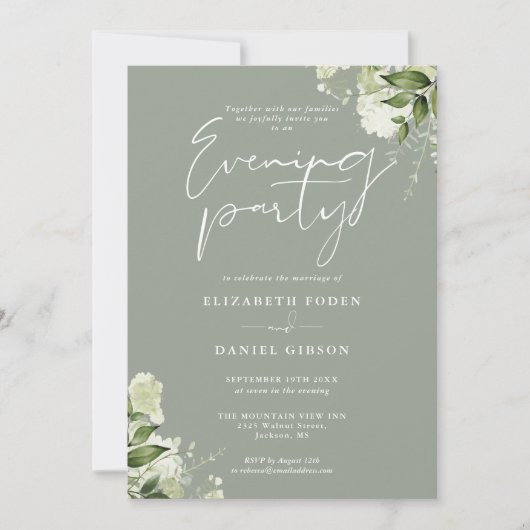 Sage Greenery Floral Foto Wedding Abend Party Einladung (Vorderseite)