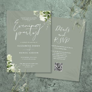 Sage Greenery Floral QR Code Wedding Abend Party Einladung