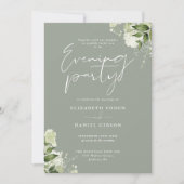 Sage Greenery Floral QR Code Wedding Abend Party Einladung (Vorderseite)