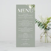 Sage Greenery Floral Typografy Monogram Wedding Menükarte (Stehend Vorderseite)