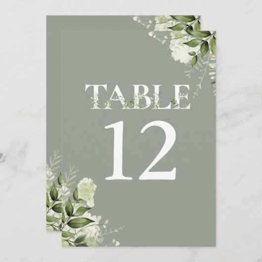 Sage Greenery Floral Typografy Tischnummer (Vorne/Hinten)