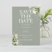Sage Greenery Floral Typografy Wedding Save The Date (Stehend Vorderseite)