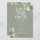 Sage Greenery Floral Typografy Wedding Save The Date (Vorne/Hinten)