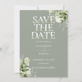 Sage Greenery Floral Typografy Wedding Save The Date