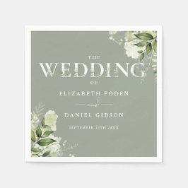 Sage Greenery Floral Typografy Wedding Serviette