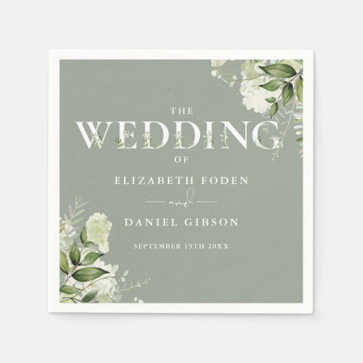 Sage Greenery Floral Typografy Wedding Serviette (Vorderseite)