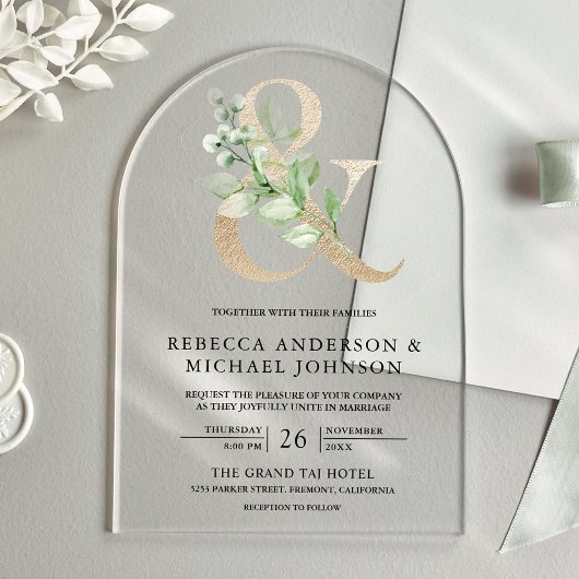 Sage Greenery Gold Ampersand Wedding Acryleinladungen