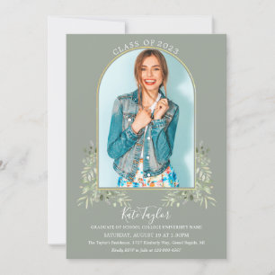 Sage Greenery Gold Bogen Foto Abschlussfeier Einla Einladung