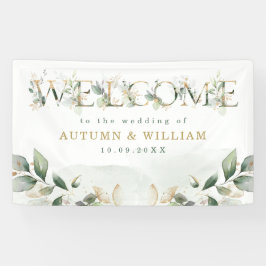 Sage Greenery Gold Garden Wedding Party Willkommen Banner