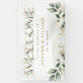 Sage Greenery Gold Garden Wedding Party Willkommen Banner (Vertikal)