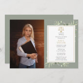 Sage Greenery Gold Law School Abschluss Foto Einladung (Vorne/Hinten)