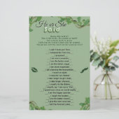 Sage Greenery He Said She Said Bridal Shower Game (Stehend Vorderseite)