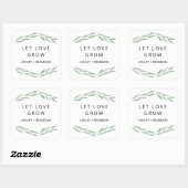 Sage Greenery Lasse Liebe wachsen Sticker, Hochzei Quadratischer Aufkleber (Blatt)