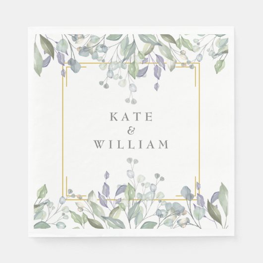 Sage Greenery Lilac Wedding Watercolor Floral Serviette (Vorderseite)