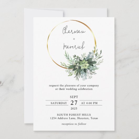 Sage Greenery Ring Wedding Einladung (Vorderseite)