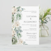 Sage Greenery Spanische Hochzeit Einladung (Stehend Vorderseite)