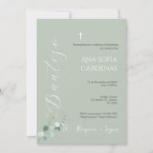 Sage Greenery Spanish Baptism Girl invitation Einladung (Vorderseite)