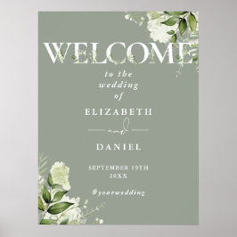 Sage Greenery Typografie Wedding Willkommenszeiche Poster