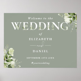 Sage Greenery Typografie Wedding Willkommenszeiche Poster