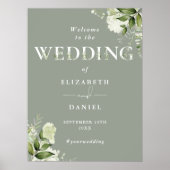Sage Greenery Typografie Wedding Willkommenszeiche Poster (Vorne)