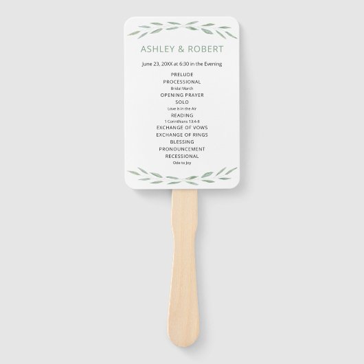 Sage Greenery Wedding Program, Botanischer Hand Fa Fächer (Vorderseite)