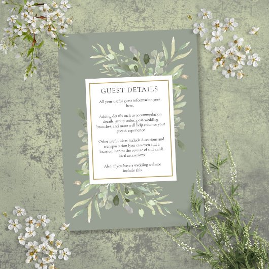 Sage Greenery Wedding Unterkunft Details Begleitkarte
